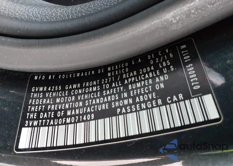 2015 Volkswagen Golf Gti 2.0T Se 2-Door из США, поврежденный, VIN 3VWTT7AU0FM071409